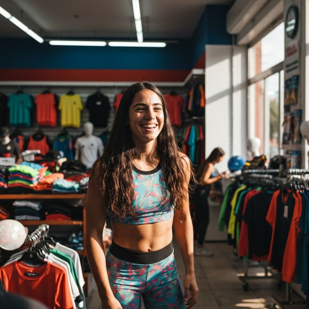 Deportista comprando en comercio local